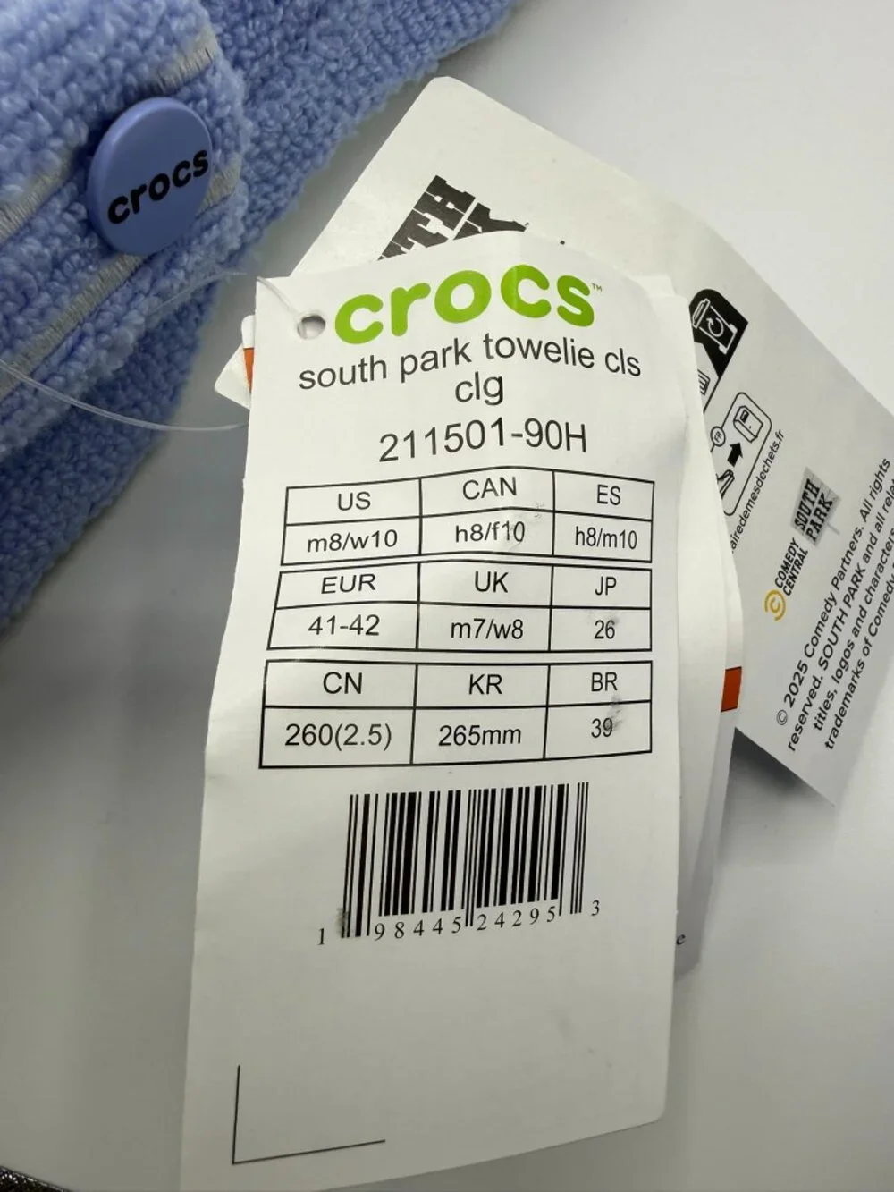 Crocs x South Park Towelie Classic Clogs Blue Men Size 8 Women 10